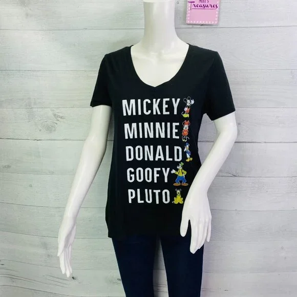 Disney Womens Classic Mickey Minnie Donald Goofy Pluto Black Tee Shirt Sz Medium - Picture 1 of 8